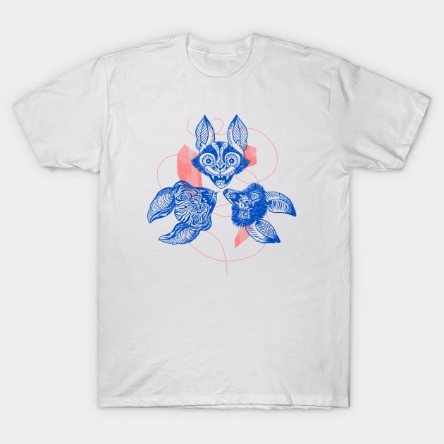 3 Blue Bats T-Shirt by Torschlusspanik